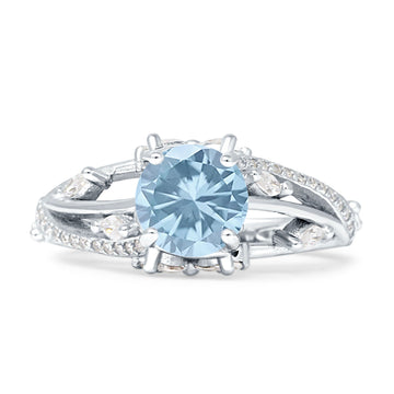 Round Engagement Ring Split Shank Aquamarine CZ 925 Sterling Silver Wholesale
